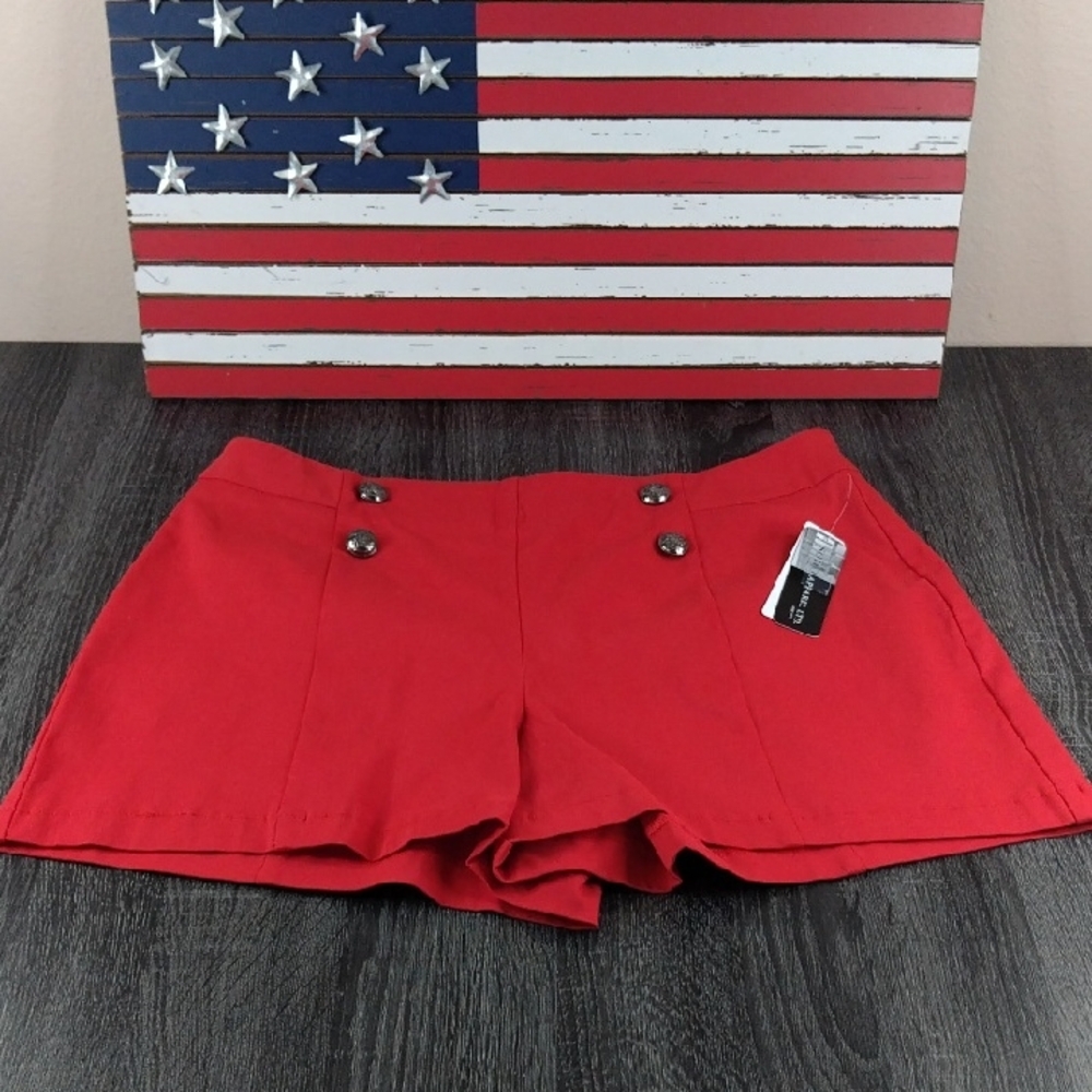 SoHo Apparel LTD Women's Red Button-Detail Shorts PXL Stretch Pull-up.
